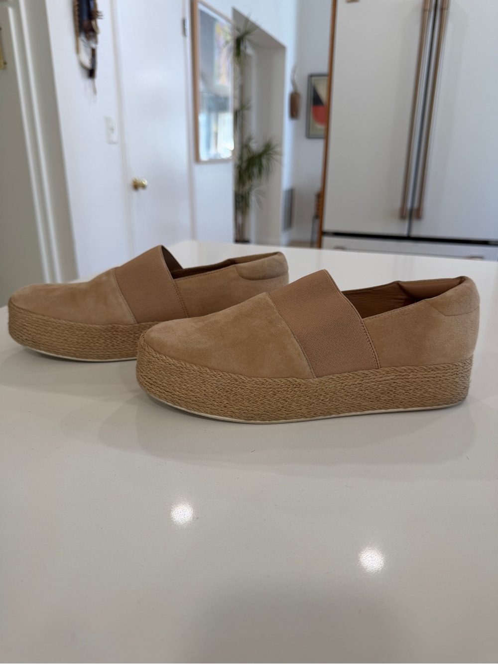 VINCE Beige Suede Espadrille Platform Slip-Ons